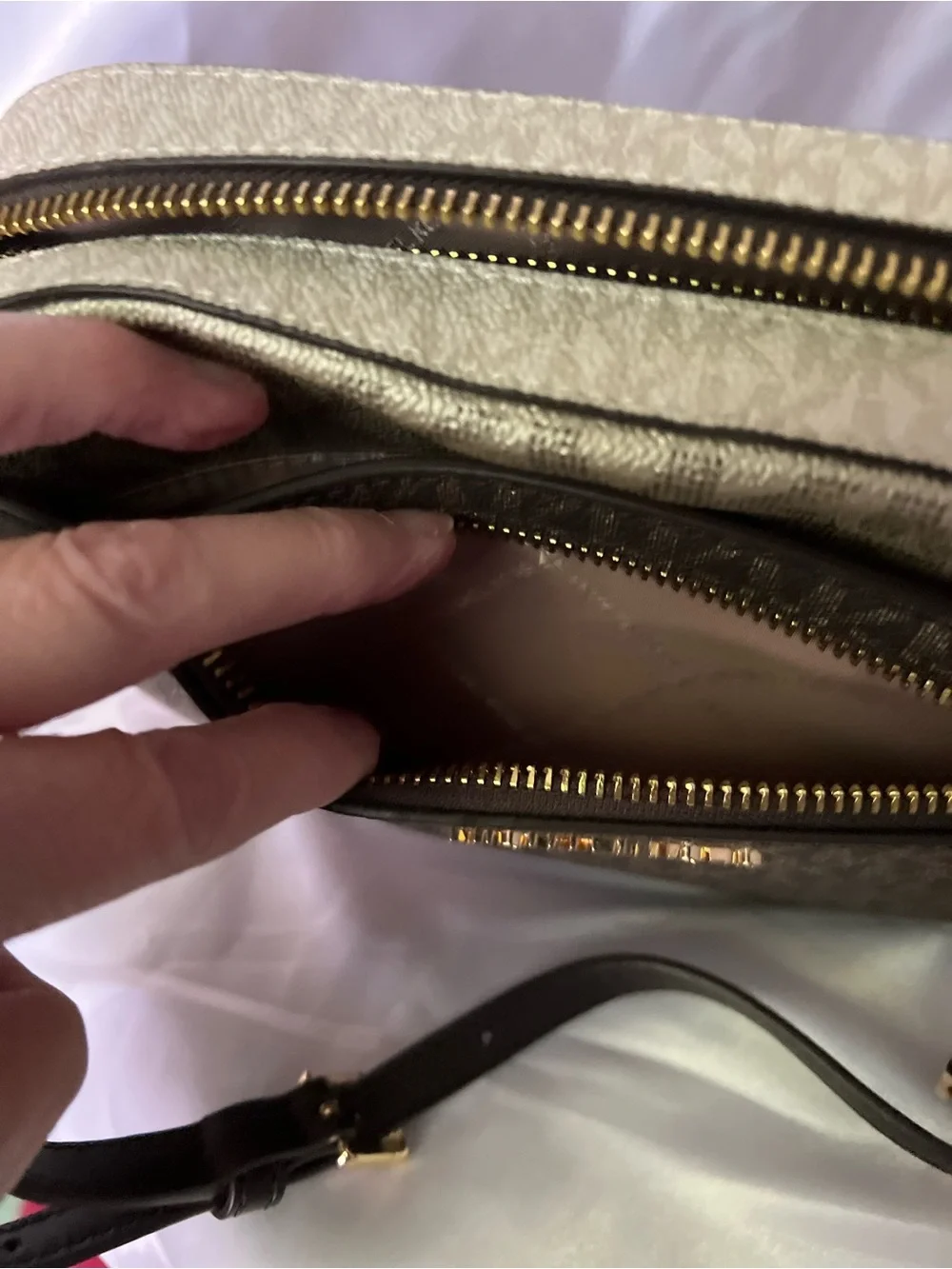 Michael Kors Brown and Black Signature Crossbody with Gold Chain